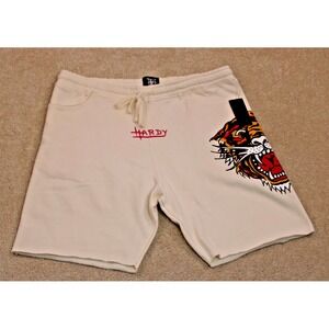 Ed Hardy Shorts Medium Ivory NWT Roaring Tiger Sweat W/Pink Ed Hardy On Back  XL